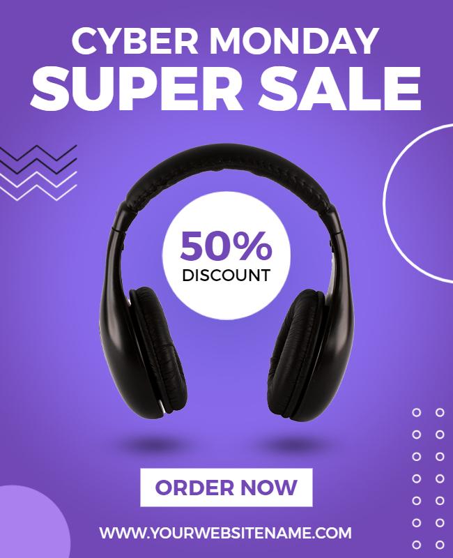 Vibrant Purple Cyber Monday Headphones Sale Poster Template
