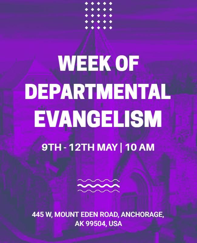 Vibrant Purple Departmental Evangelism Week Poster Template
