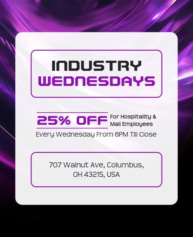 Vibrant Purple Discount Night for Industry Workers Poster Template