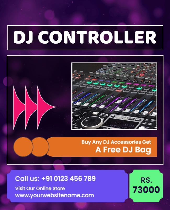 Vibrant Purple DJ Controller Accessories Promotion Poster Template