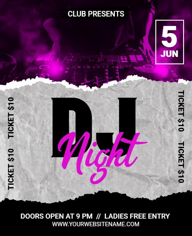 Vibrant Purple DJ Night Club Event Poster Template