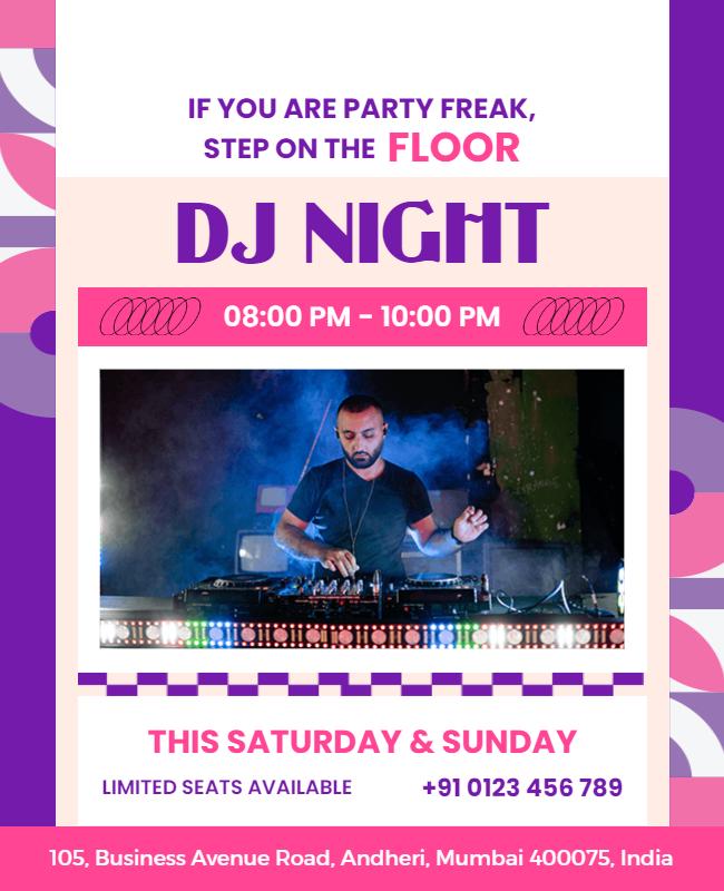 Vibrant Purple DJ Night Party Event Poster Template