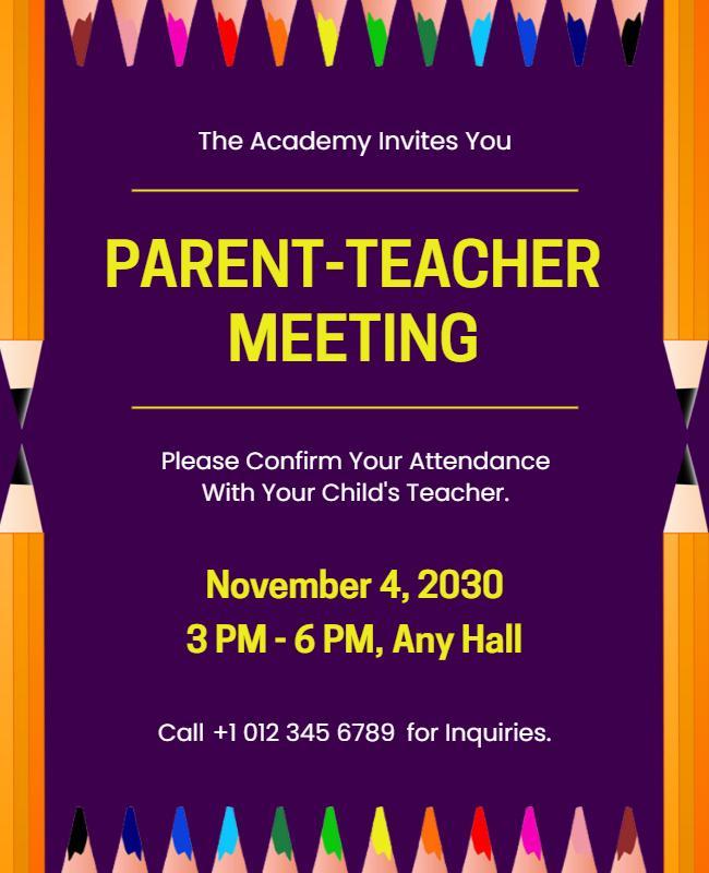 Vibrant Purple Educational Parent-Teacher Meeting Poster Template