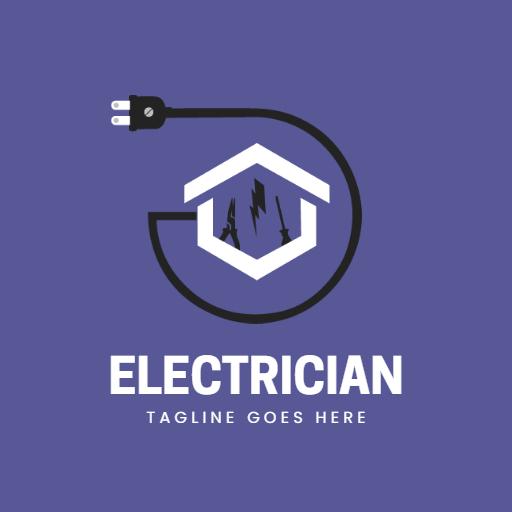 Vibrant Purple Electrician Logo Featuring a House and Plug Logo Template