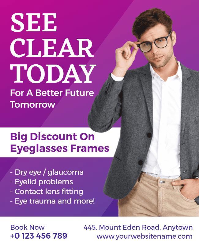 Vibrant Purple Eyewear Promotion for Eyeglasses Frames Poster Template