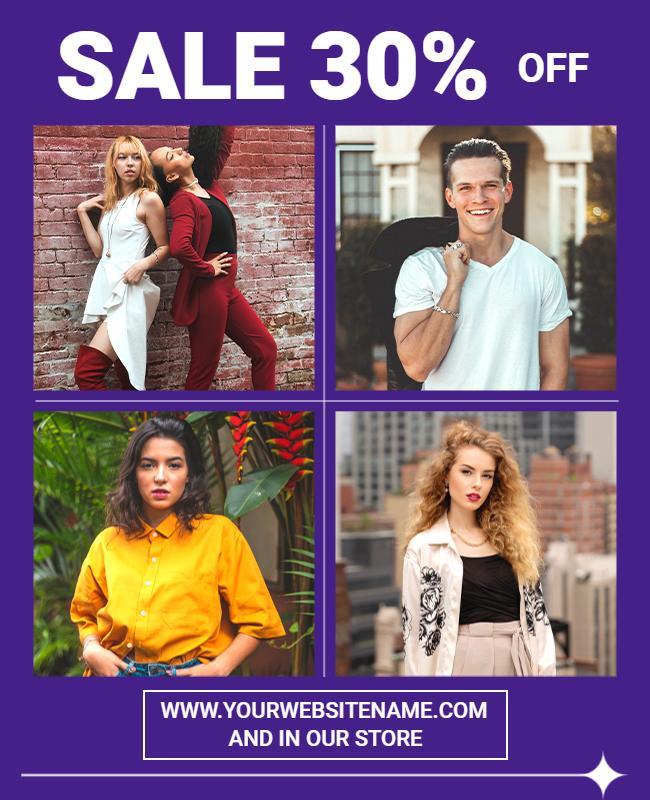 Vibrant Purple Fashion Sale 30% Off Discount Poster Template