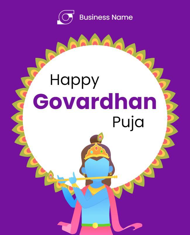 Vibrant Purple Govardhan Puja Celebration Poster Template