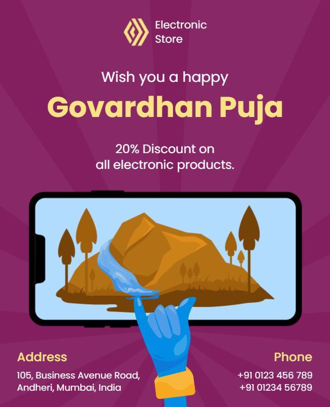 Vibrant Purple Govardhan Puja Electronic Sale Poster Template