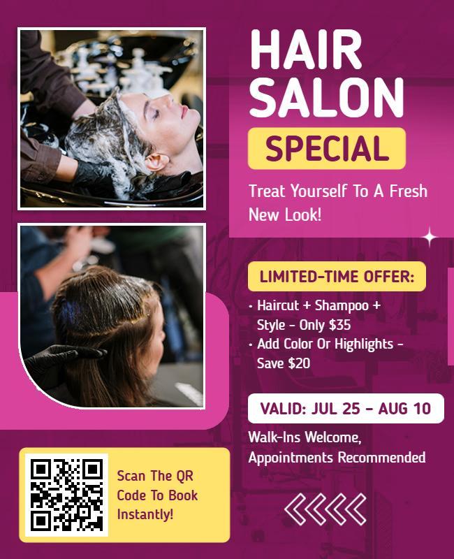 Vibrant Purple Hair Salon Styling Offer Flyer Template