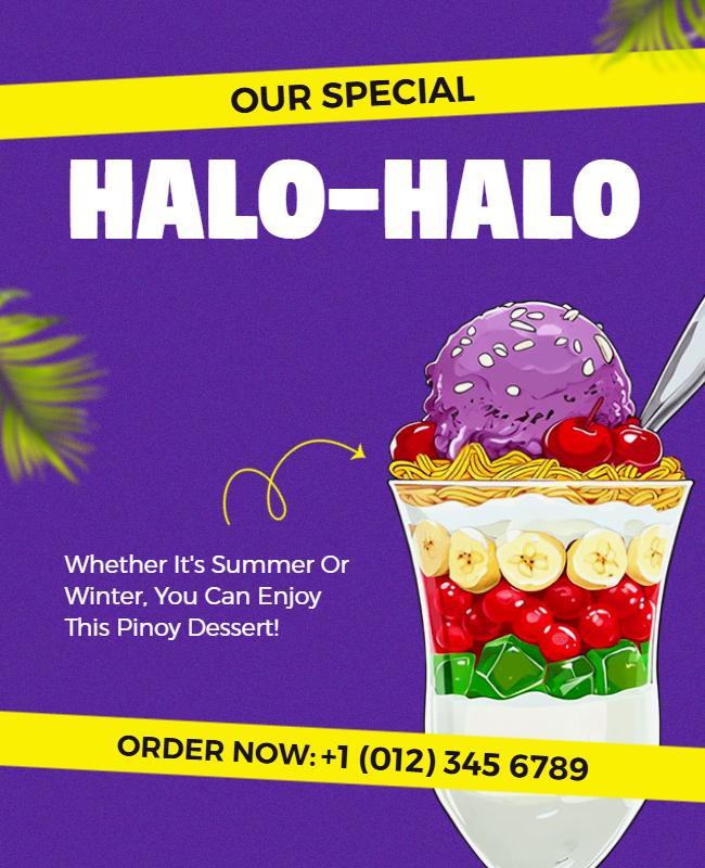 Vibrant Purple Halo-Halo Seasonal Dessert Poster Template