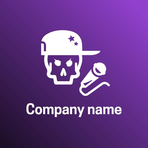 Vibrant Purple Hip Hop Design Featuring Skull and Microphone Logo Template