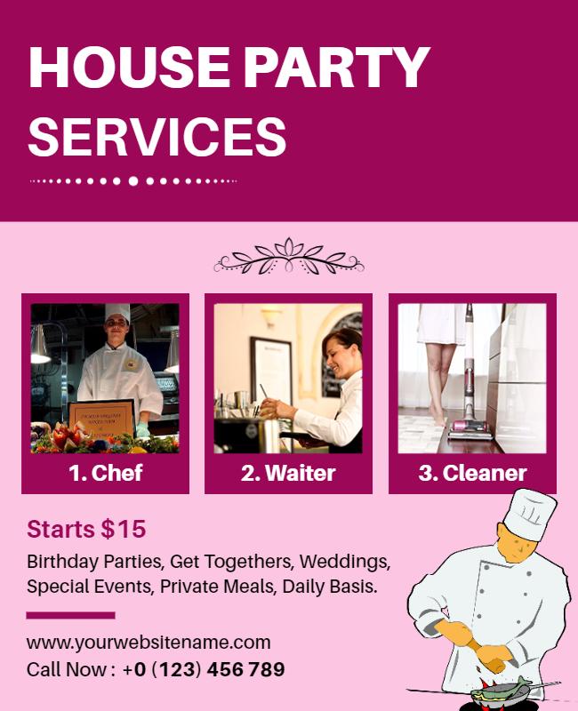 Vibrant Purple House Party Services Offer Poster Template