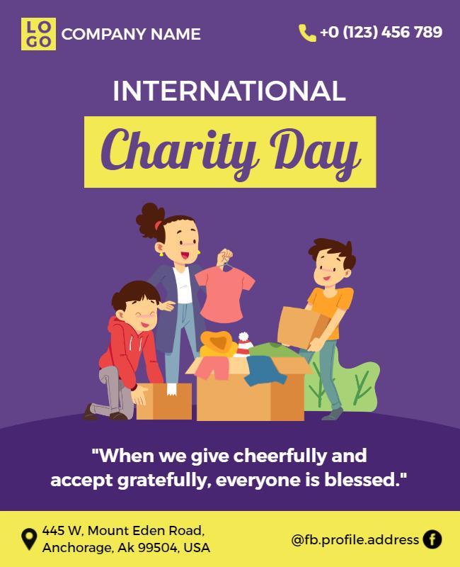 Vibrant Purple International Charity Day Donation Poster Template