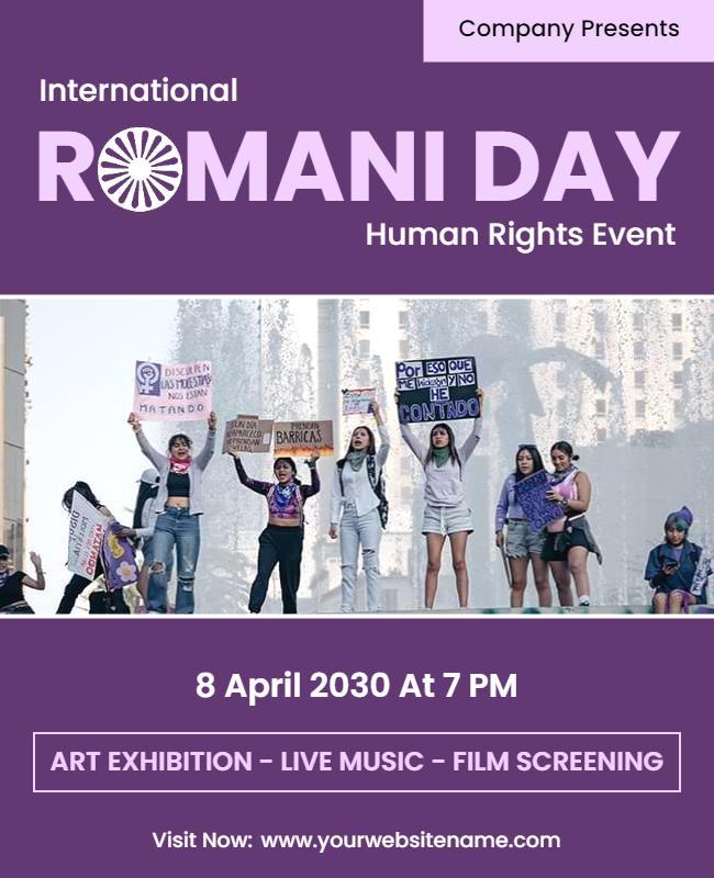 Vibrant Purple International Romani Day Human Rights Event Poster Template