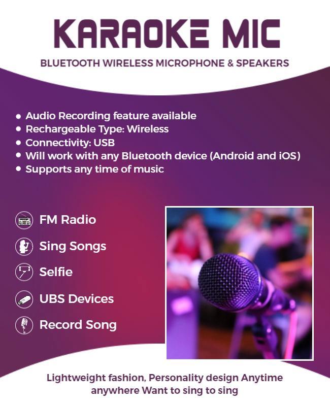 Vibrant Purple Karaoke Mic with Wireless Features Poster Template