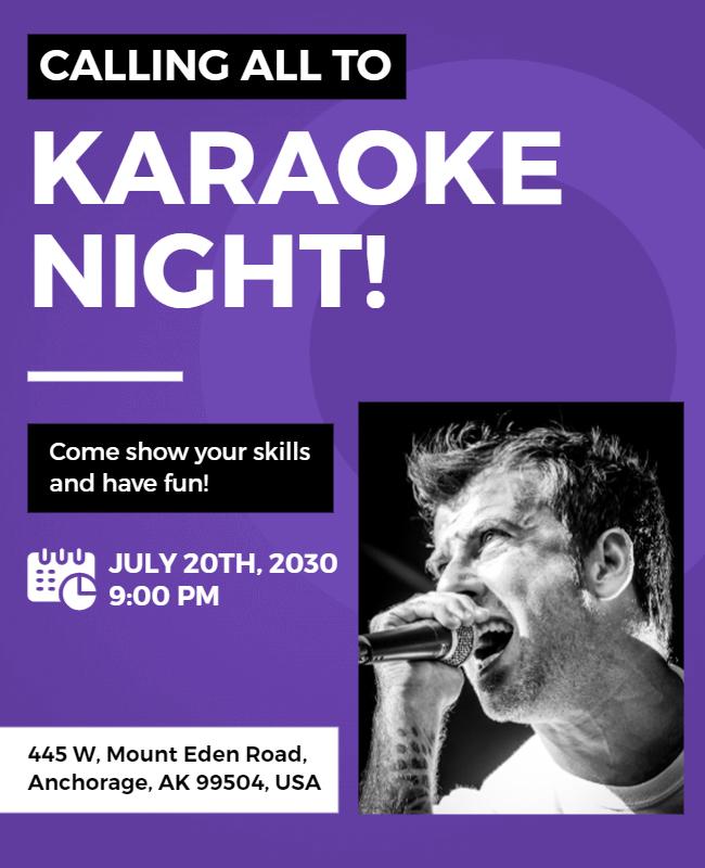 Vibrant Purple Karaoke Night Event Poster Template