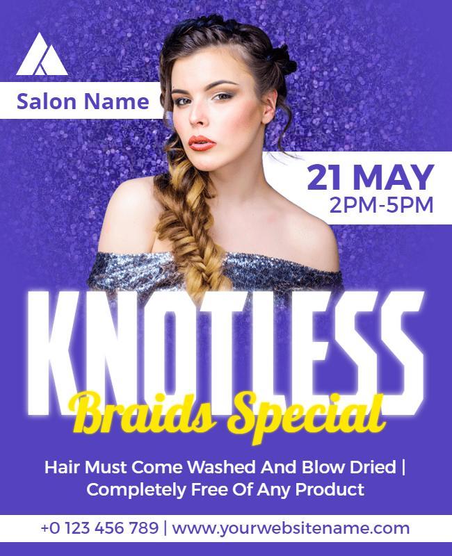 Vibrant Purple Knotless Braids Special Salon Event Poster Template