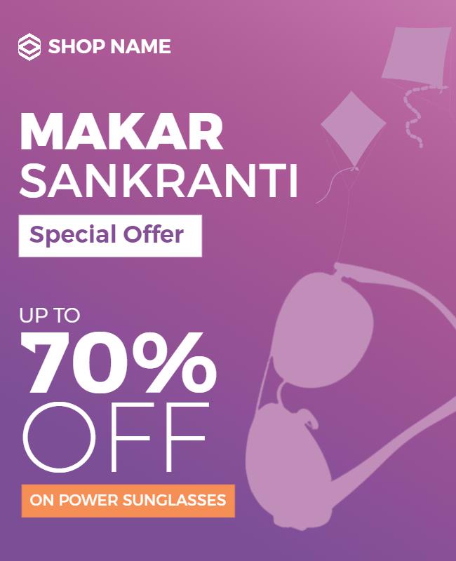 Vibrant Purple Makar Sankranti Sunglasses Sale Poster Template