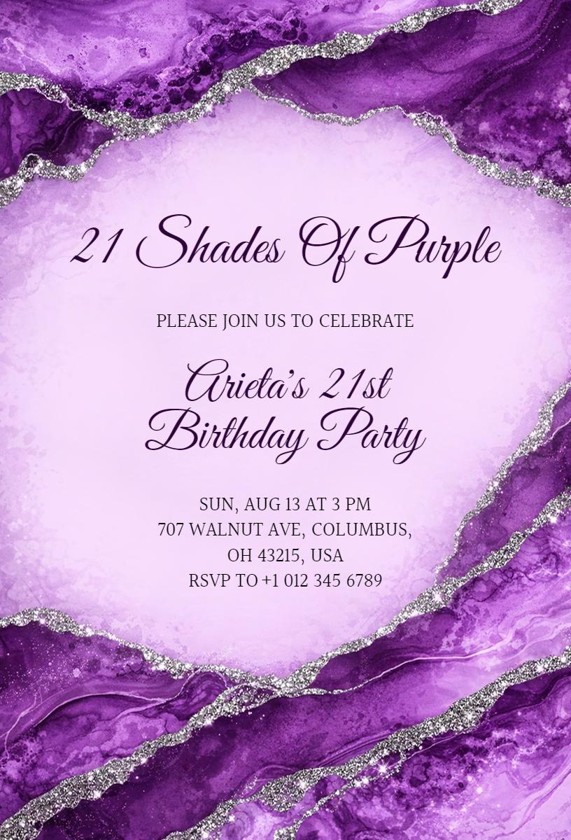 Vibrant Purple Marble 21st Birthday Celebration Invitation Template