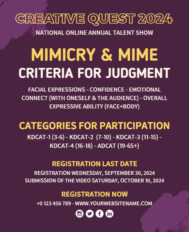 Vibrant Purple Mime Talent Show Participation Criteria Poster Template