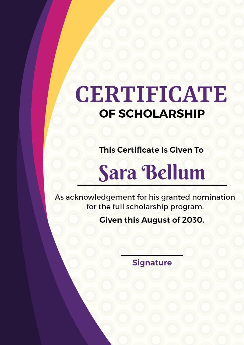 Vibrant Purple Modern Scholarship Achievement Certificate Template