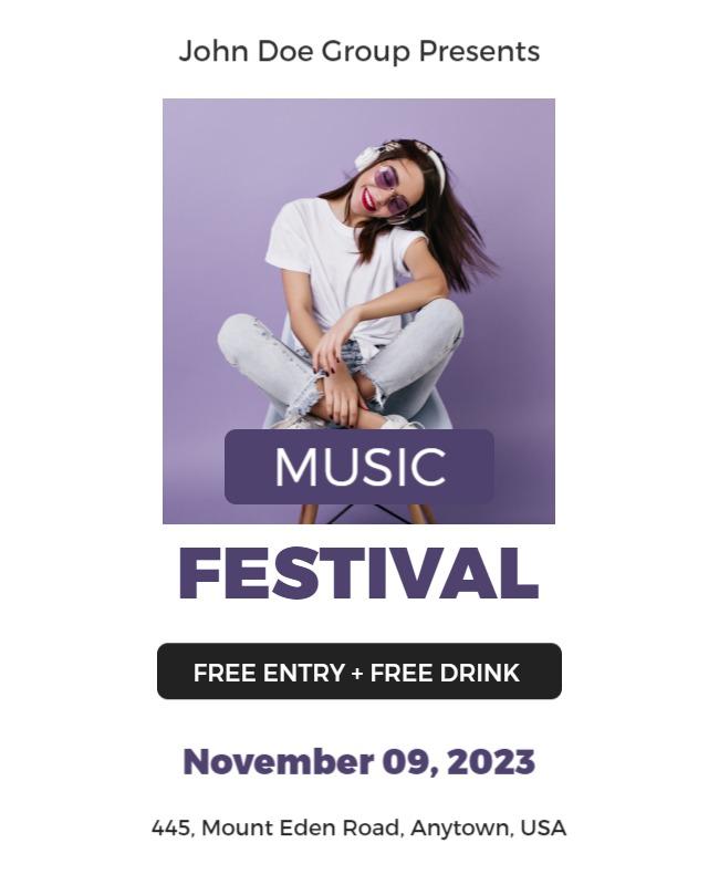 Vibrant Purple Music Festival with Free Entry Poster Template