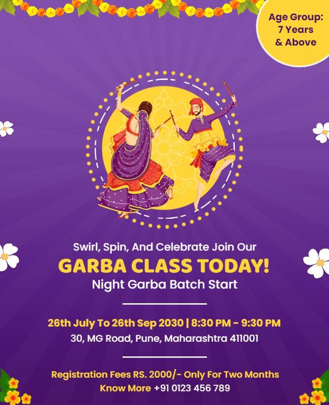 Vibrant Purple Night Garba Dance Class Poster Template