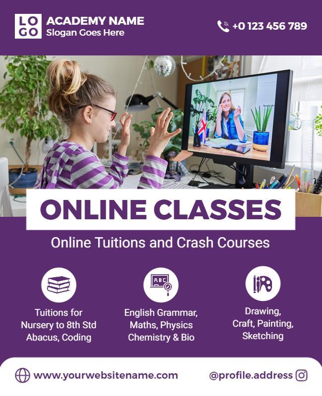 Vibrant Purple Online Tuition Classes and Courses Poster Template