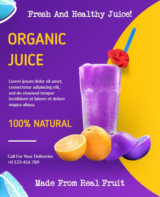 Vibrant Purple Organic Juice Promotion Poster Template