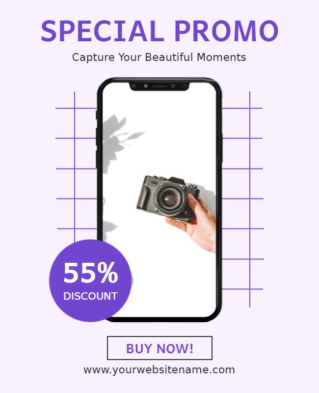 Vibrant Purple Photography Promotion Sale Poster Template