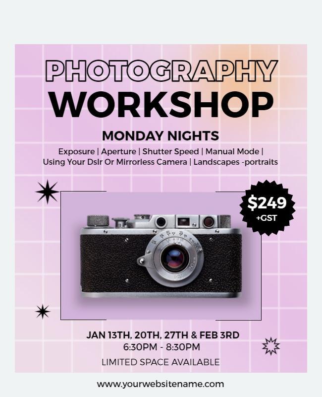 Vibrant Purple Photography Workshop for Beginners Poster Template