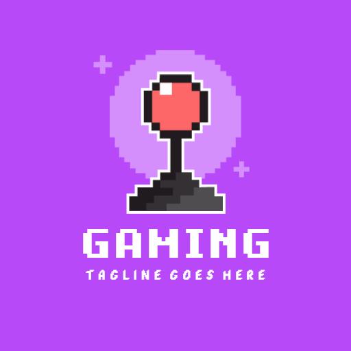 Vibrant Purple Pixel Art Joystick Celebrating Gaming Logo Template