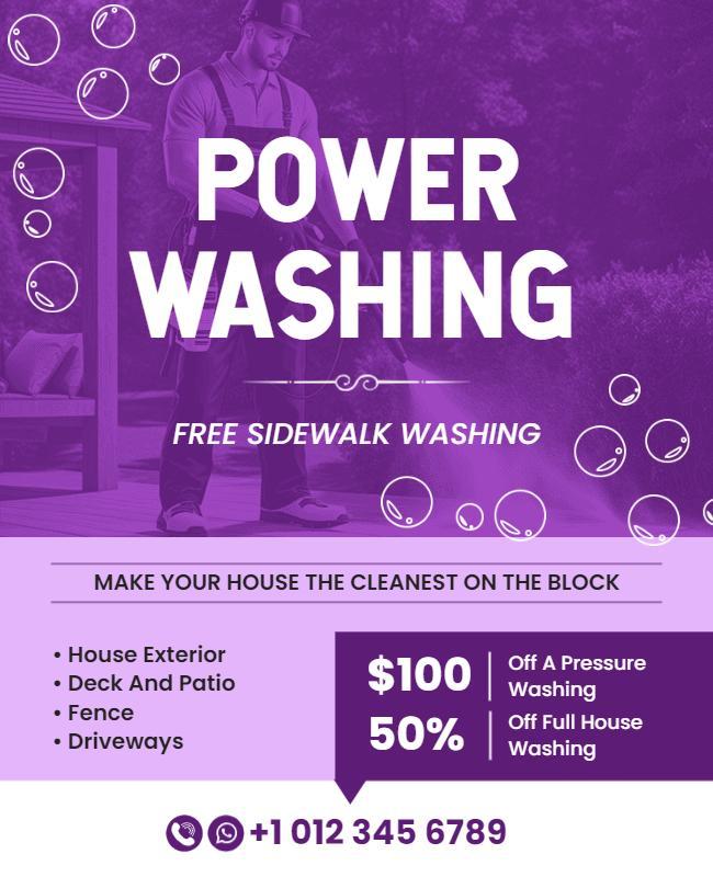 Vibrant Purple Power Washing Service Promotion Poster Template