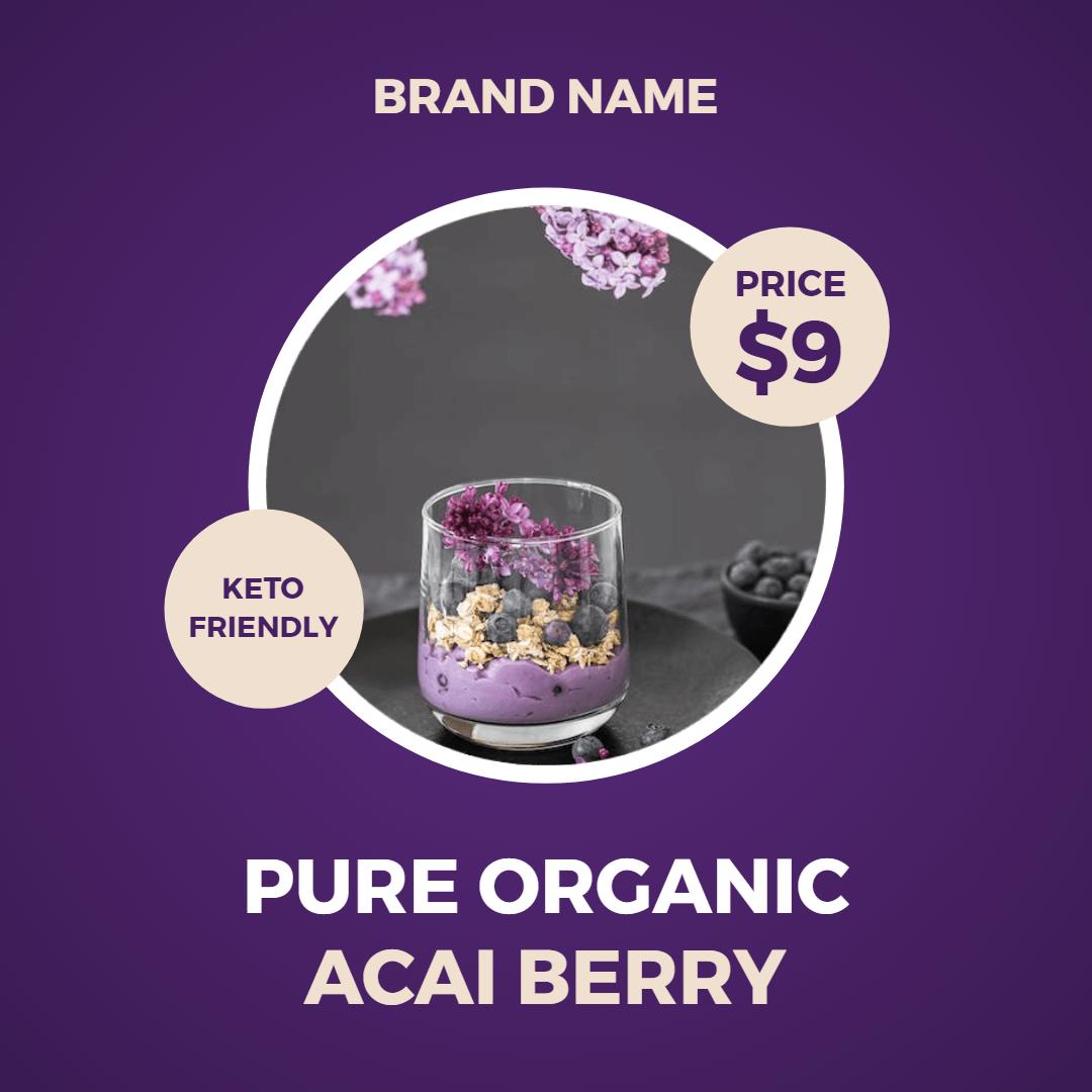 Vibrant Purple Pure Organic Acai Berry Keto Snack Ad Template