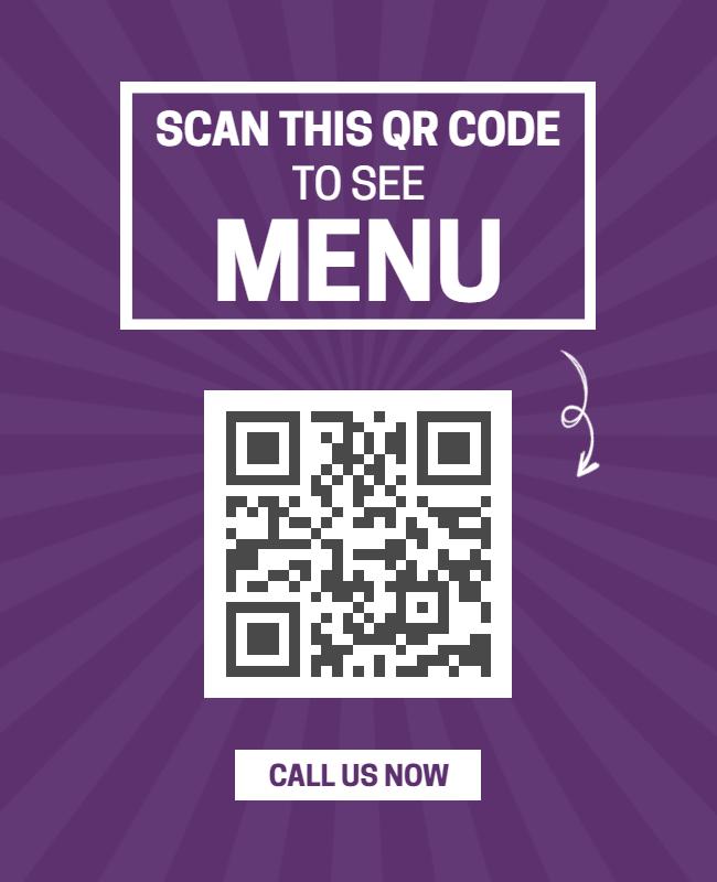 Vibrant Purple QR Code Restaurant Menu Access Poster Template