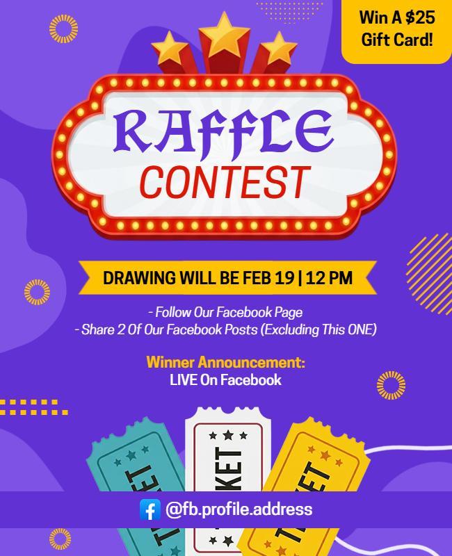 Vibrant Purple Raffle Contest Announcement Poster Template