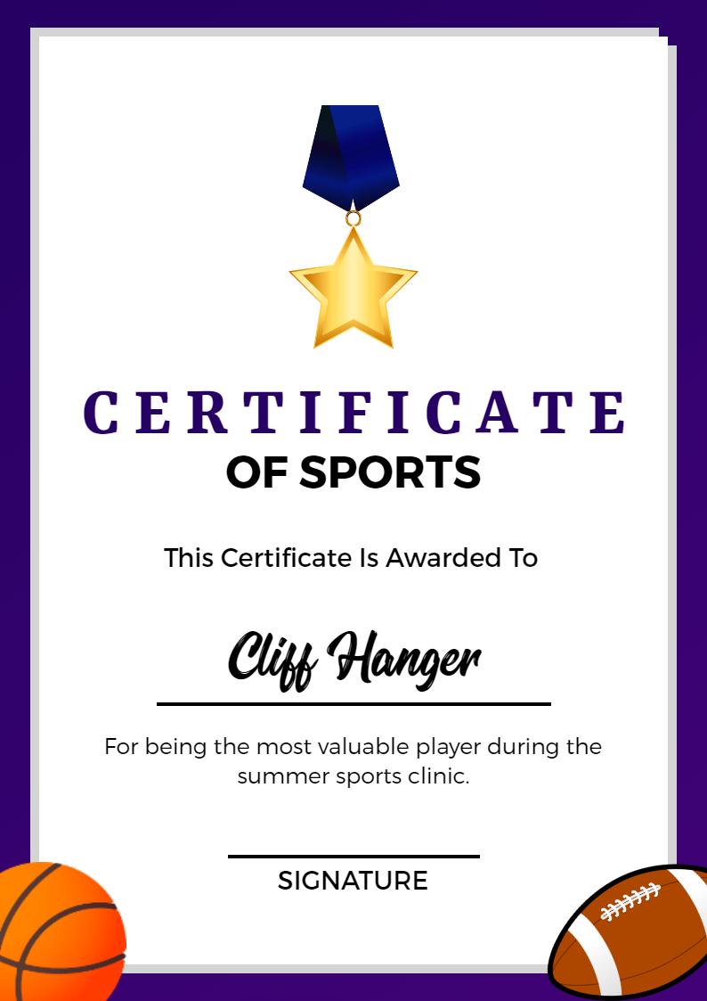 Vibrant Purple Sports Achievement MVP Certificate Template