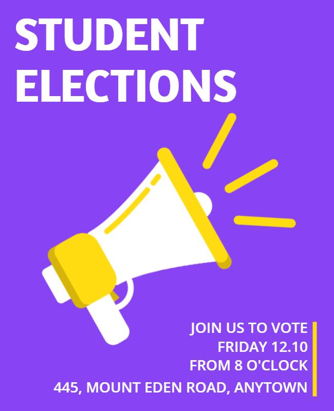 Vibrant Purple Student Elections Voting Announcement Poster Template