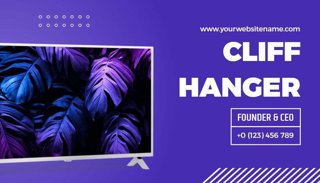 Vibrant Purple Tropical Leaf Design TV Business Card Template