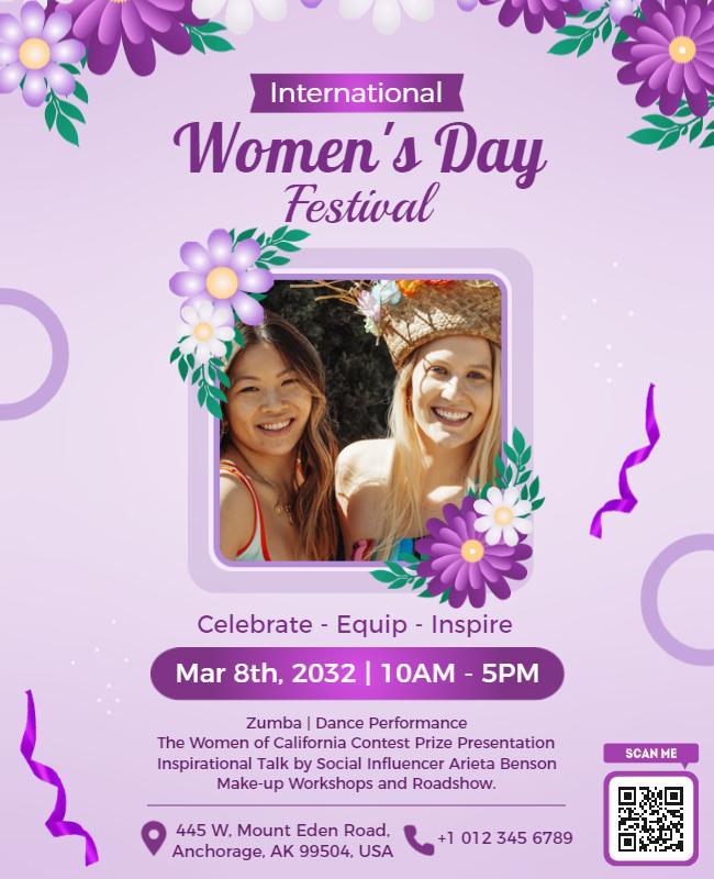 Vibrant Purple Women's Day Festival Celebration Poster Template