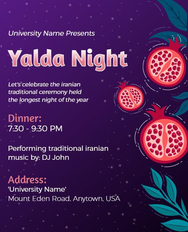 Vibrant Purple Yalda Night Celebration Poster Template