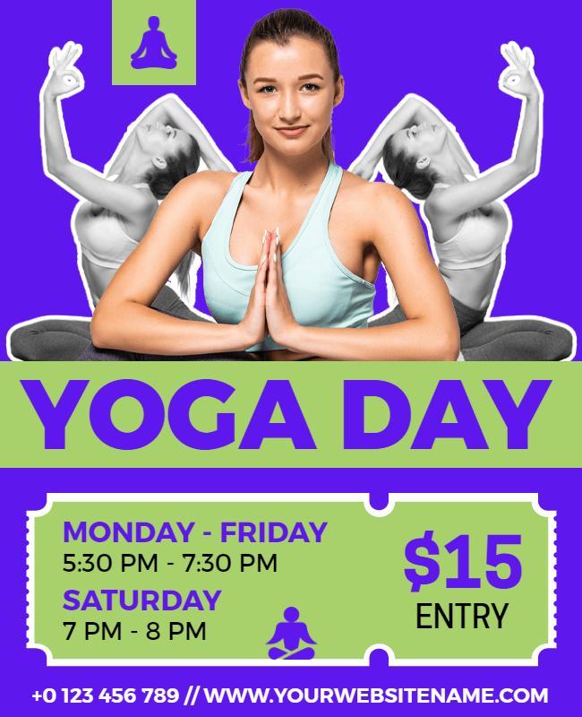 Vibrant Purple Yoga Day Wellness Event Poster Template