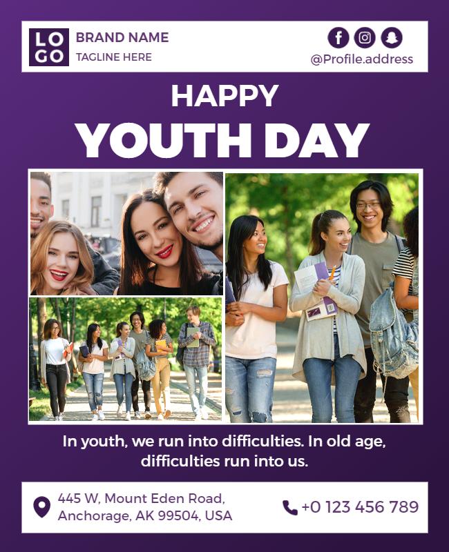 Vibrant Purple Youth Day Celebration Poster Template