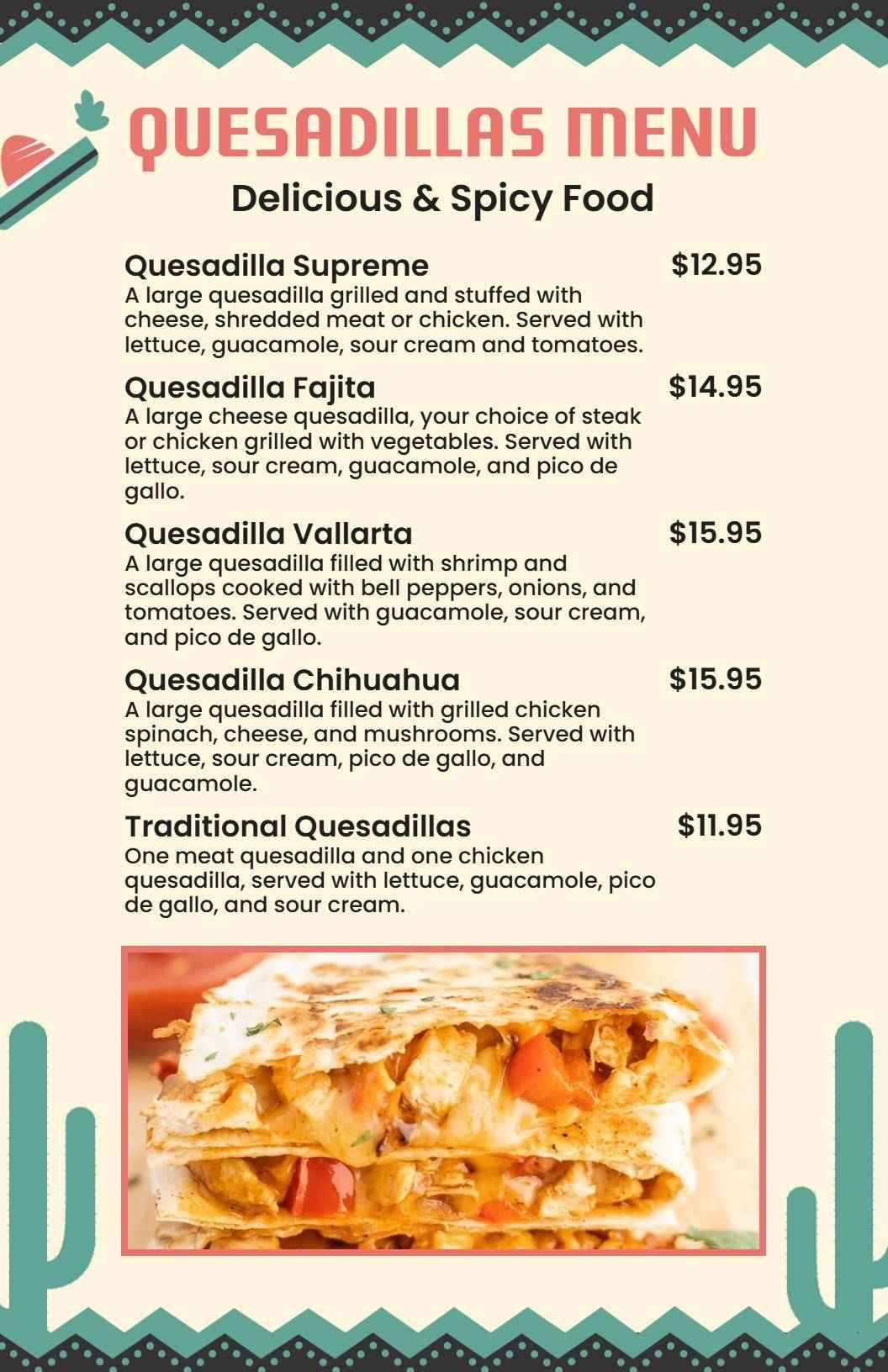 Vibrant Quesadilla Menu Template