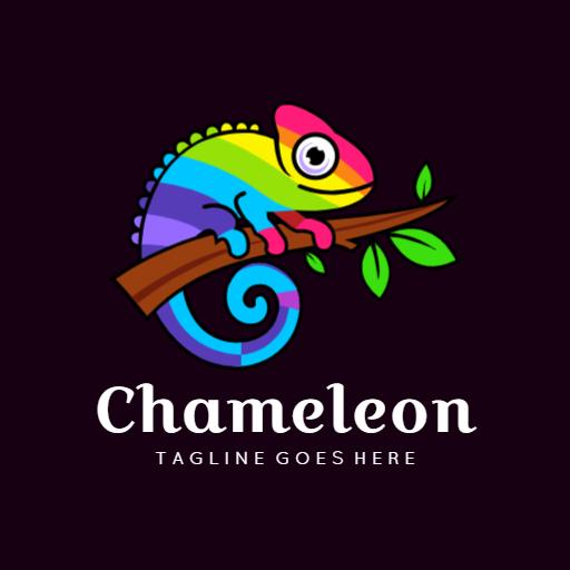 Vibrant Rainbow Chameleon Blending with Nature Logo Template