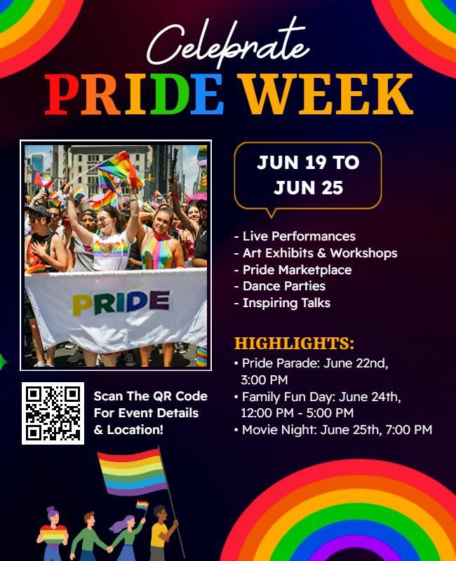 Vibrant Rainbow Pride Week Celebration Event Flyer Template