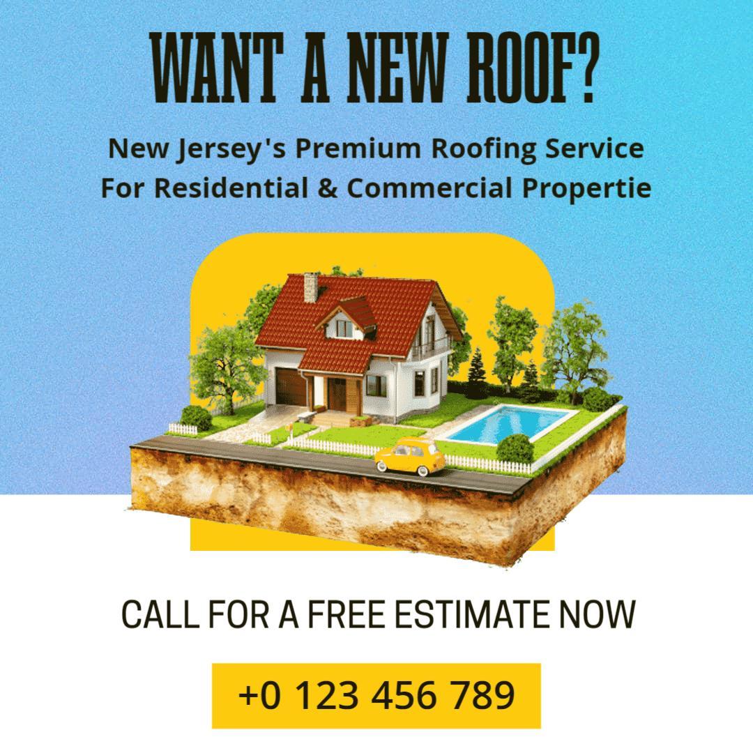 Vibrant Real Estate Roofing Service with Free Estimate Ad Template