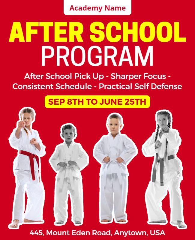 Vibrant Red After School Martial Arts Program Poster Template