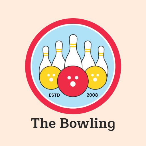 Vibrant Red and Blue Bowling Balls and Pins Logo Template