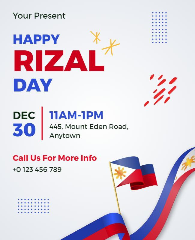Vibrant Red and Blue Celebration for Rizal Day Poster Template